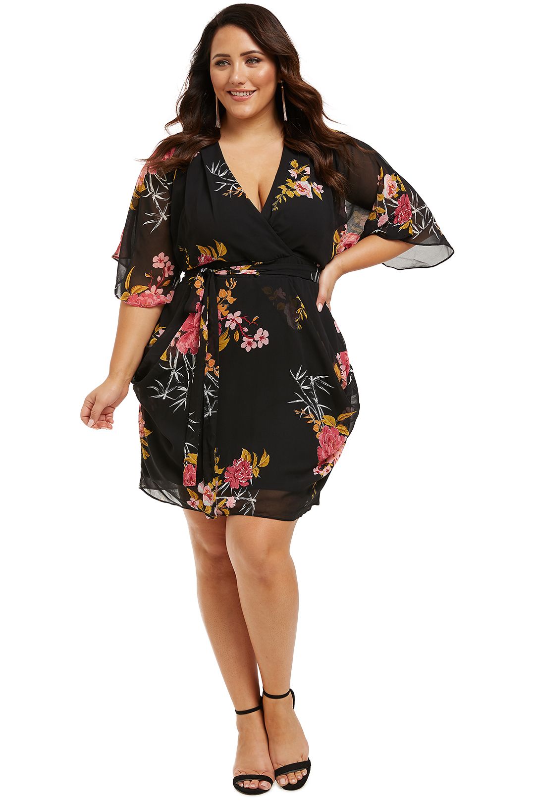 Beloved Wrap Dress in Black by City Chic for Hire | GlamCorner